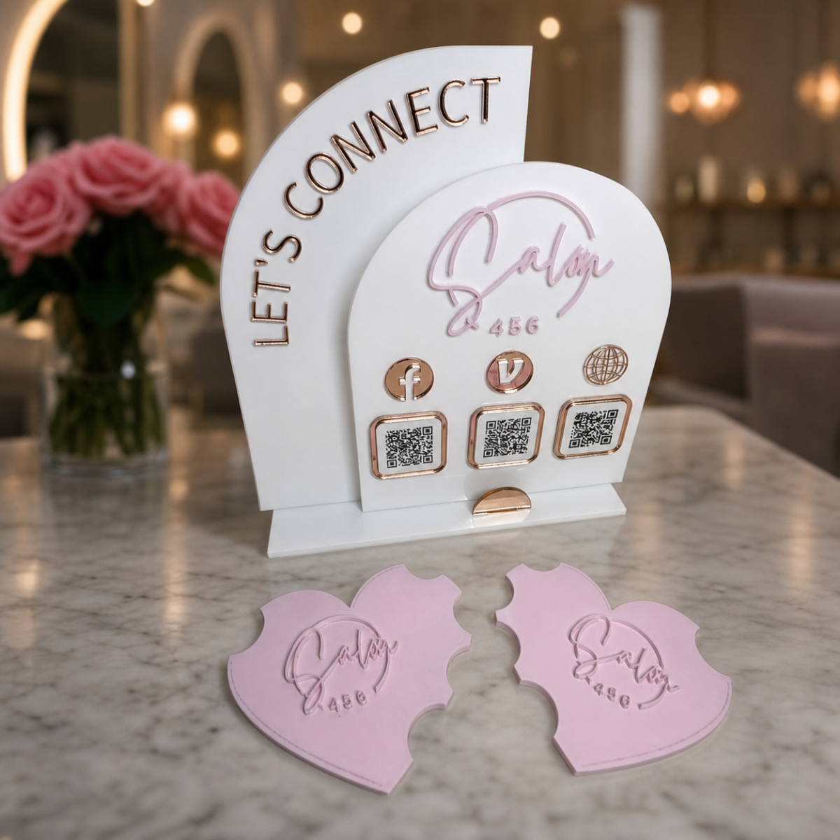 Custom Arched "Let's Connect" Business Sign with QR Codes & Social Icons