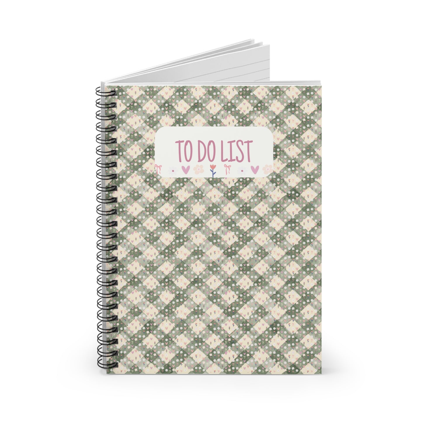 To Do List Spiral Notebook — Floral Gingham Ruled Planner for Daily Tasks