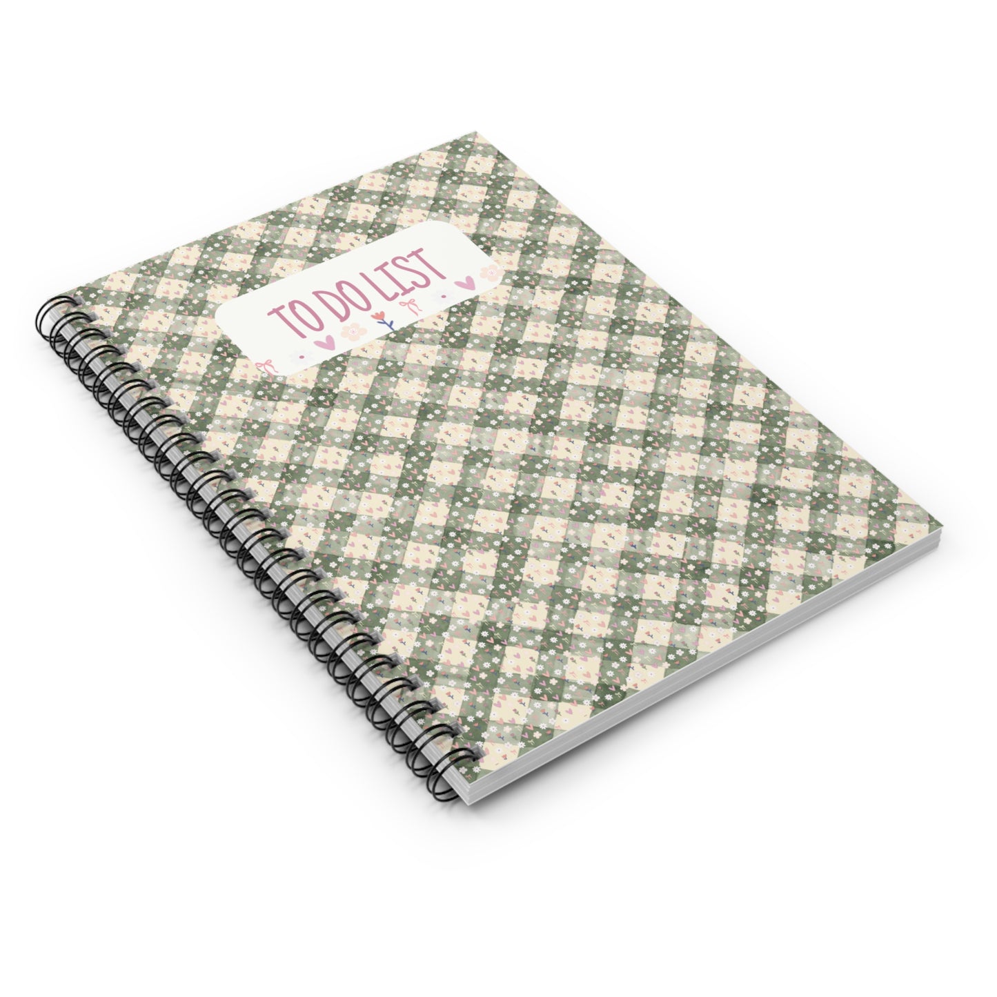 To Do List Spiral Notebook — Floral Gingham Ruled Planner for Daily Tasks