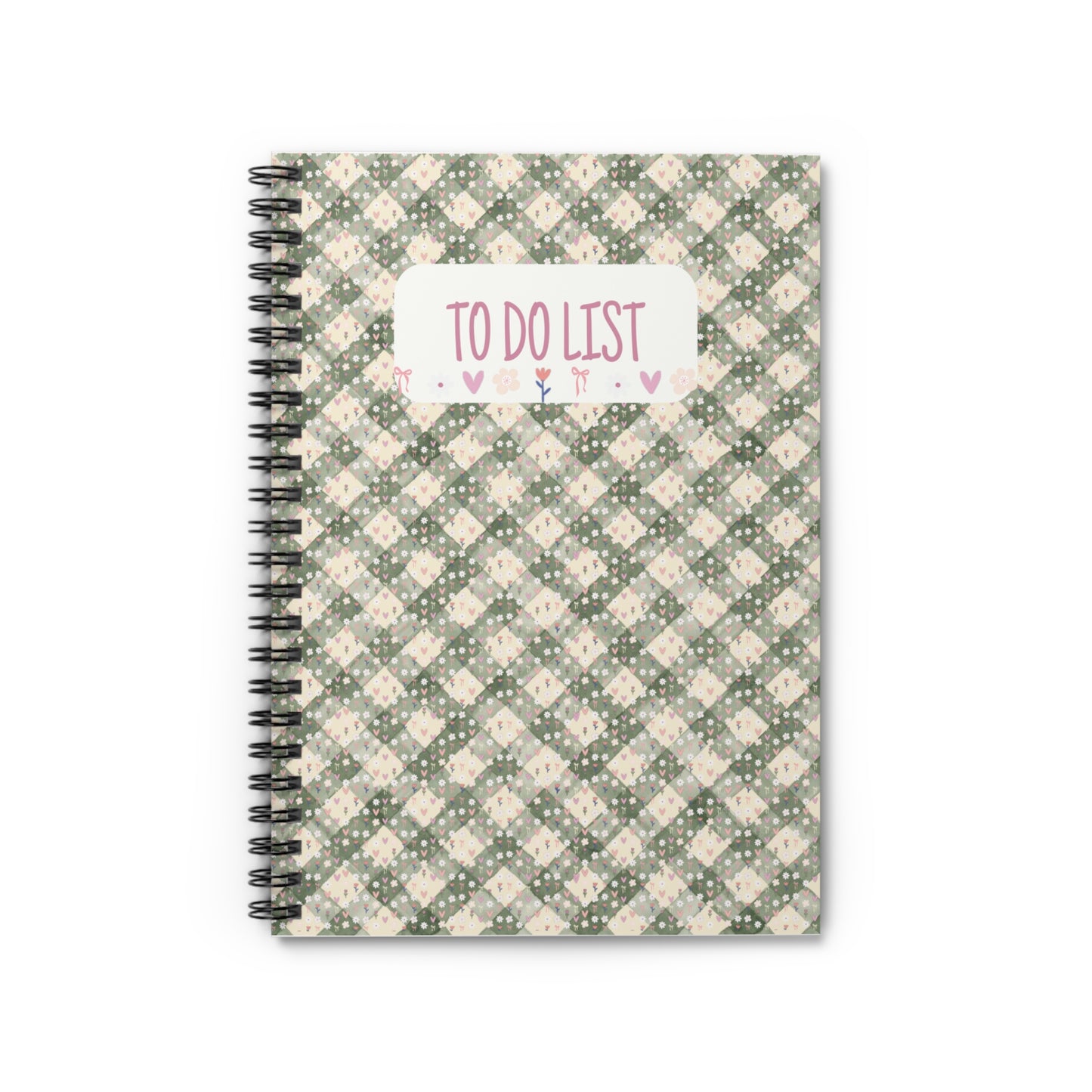 To Do List Spiral Notebook — Floral Gingham Ruled Planner for Daily Tasks