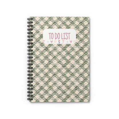 To Do List Spiral Notebook — Floral Gingham Ruled Planner for Daily Tasks